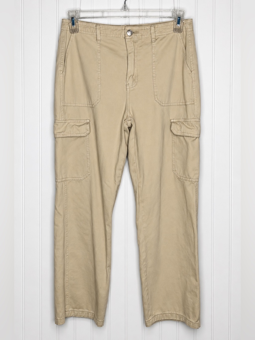 TALULAH Women's Straight Leg Cargo Pants Light Khaki High Rise Denim Size Med